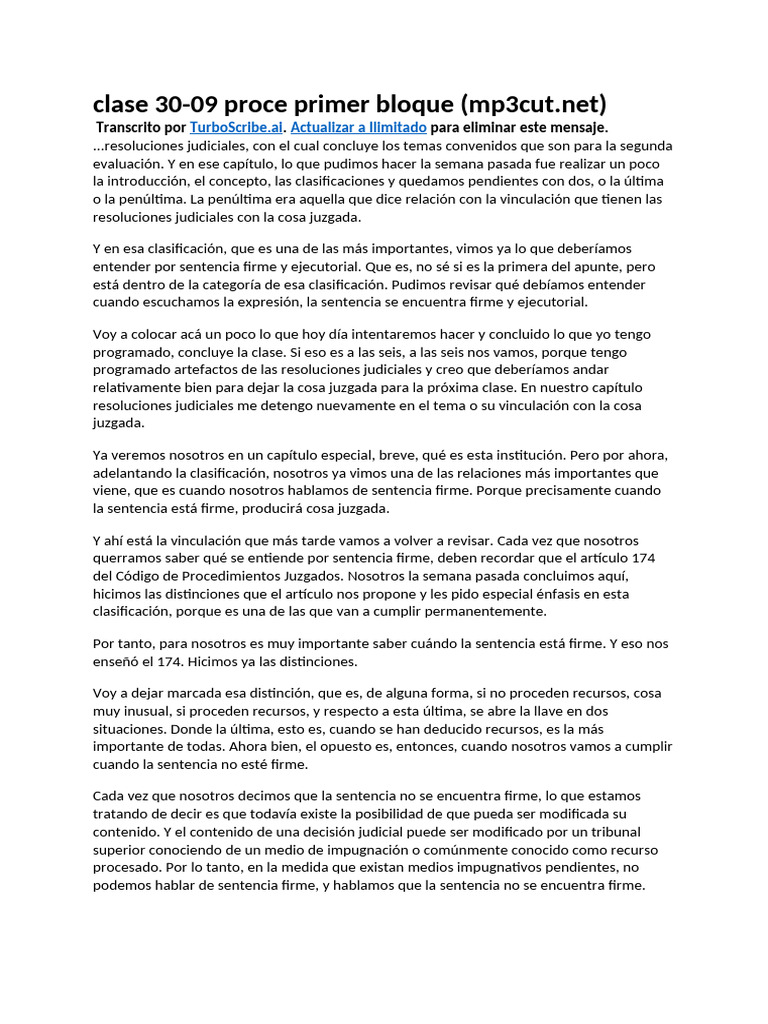 Clase 30-09 Proce Primer Bloque | PDF | Sentencia (ley) | Res Judicata