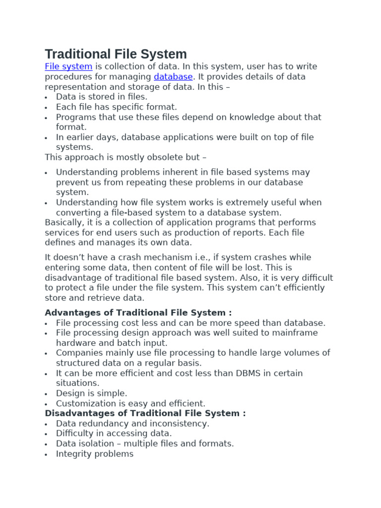 Overview of Traditional File Systems | PDF | Databases | Relational ...