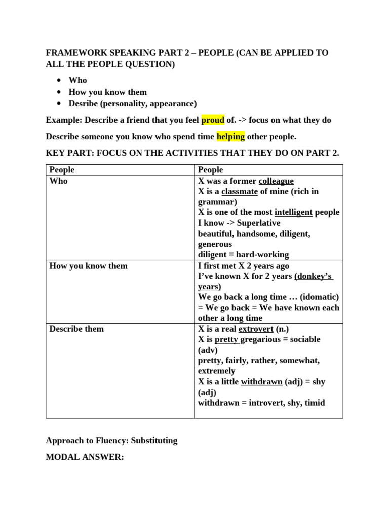 FRAMEWORK SPEAKING PART 2 | PDF