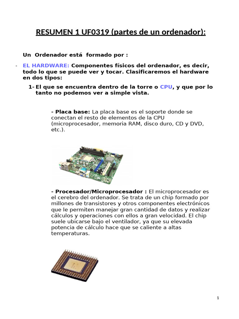 Partes Ordenador | PDF | Hardware de la computadora | Microprocesador