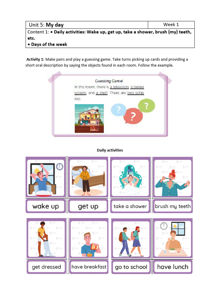 Daily Activities and Weekdays Guide | PDF
