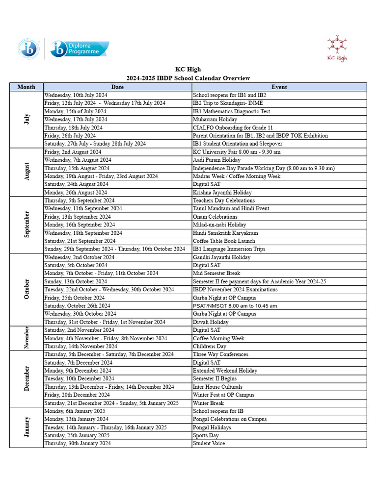 KC High 2024-2025 IB Calendar | PDF | Academic Term