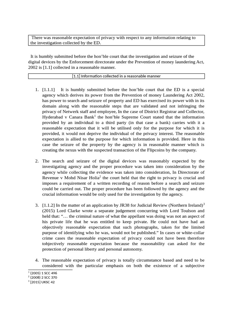 ED's Reasonable Expectation of Privacy | PDF | Search And Seizure | Privacy