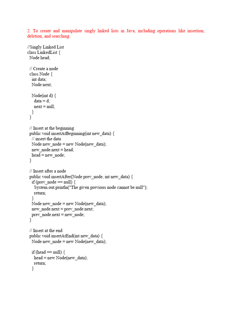 Java Singly Linked List Operations | PDF | Data | Information ...