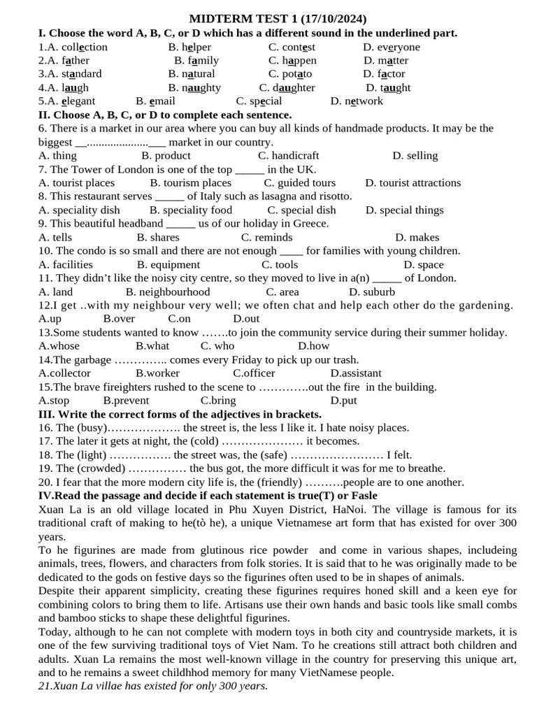 Midterm Test 1: English Language Skills | PDF