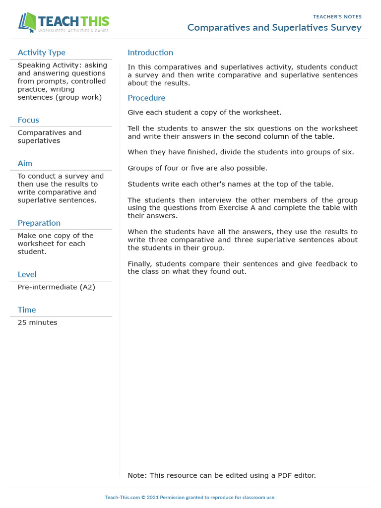 Comparatives and Superlatives Activity | PDF