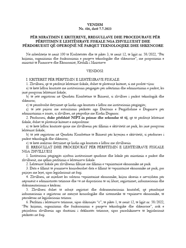 Vendim Nr. 416 Date 07.07.2023 I Ndryshuar | PDF