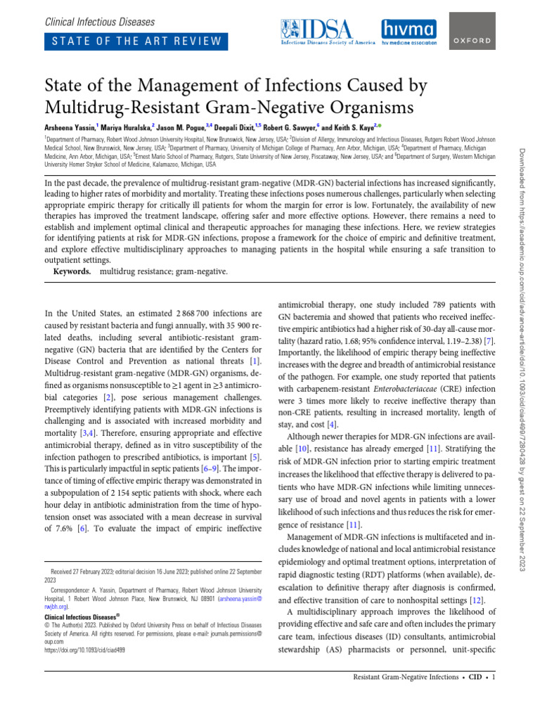 State of The Management of Infections Caused by Multidrug Resistant ...