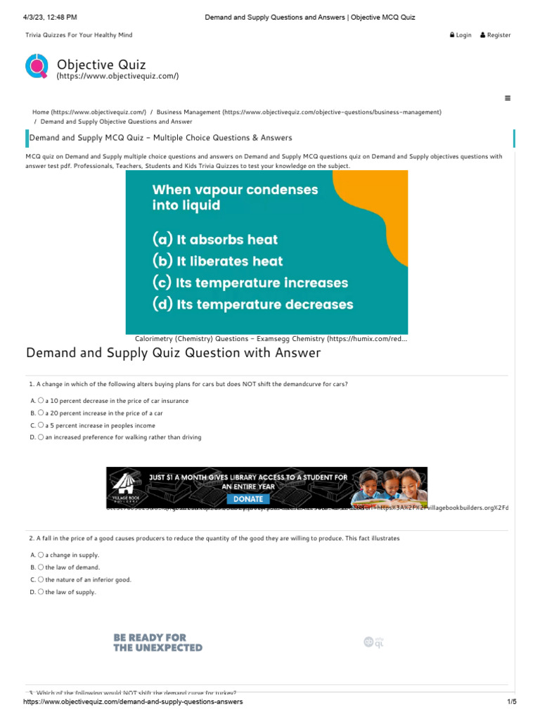 Demand and Supply Questions and Answers - Objective MCQ Quiz | PDF | Demand | Supply (Economics)