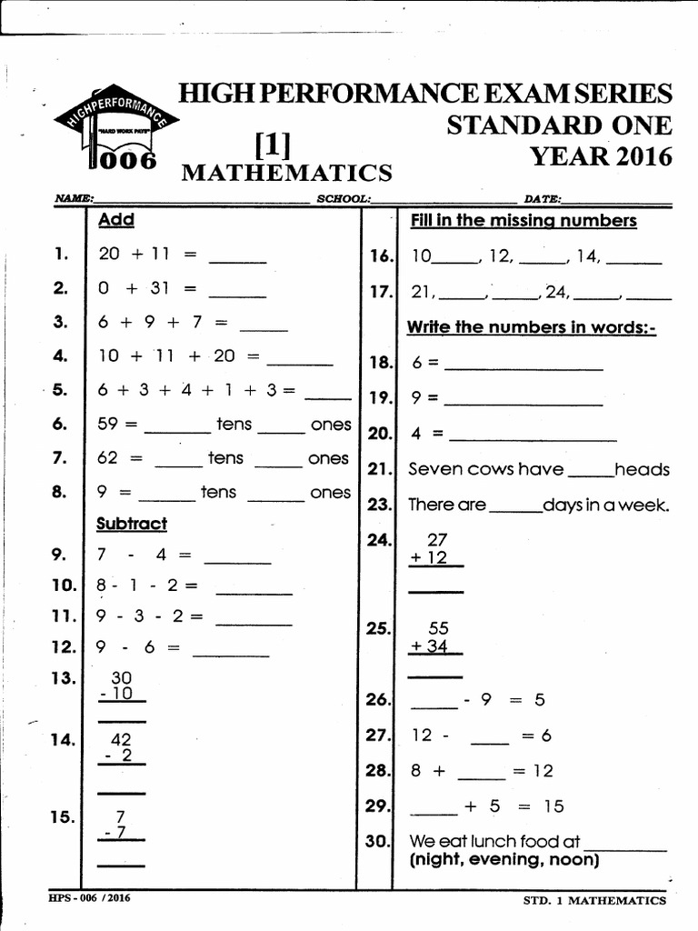 2016 - 16 Standard One | PDF