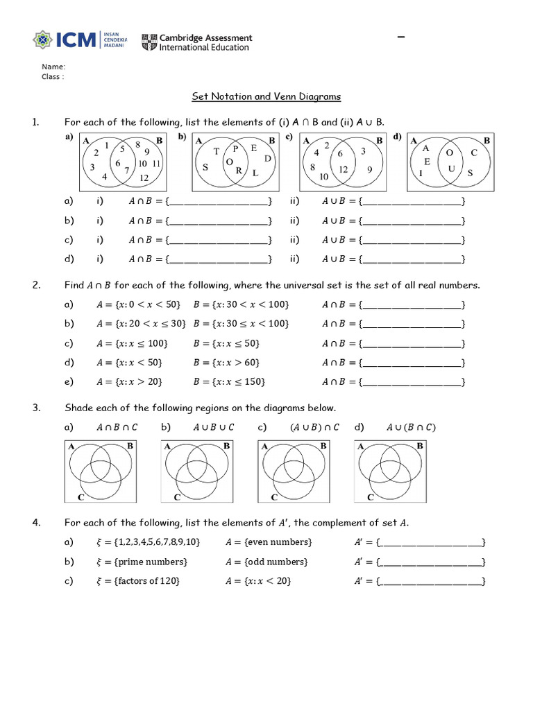 Set Notation and Venn Diagrams Assessment | PDF