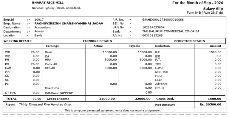 R.g.jadav Sep-24 Salary Slip | PDF | Taxes | Government Finances