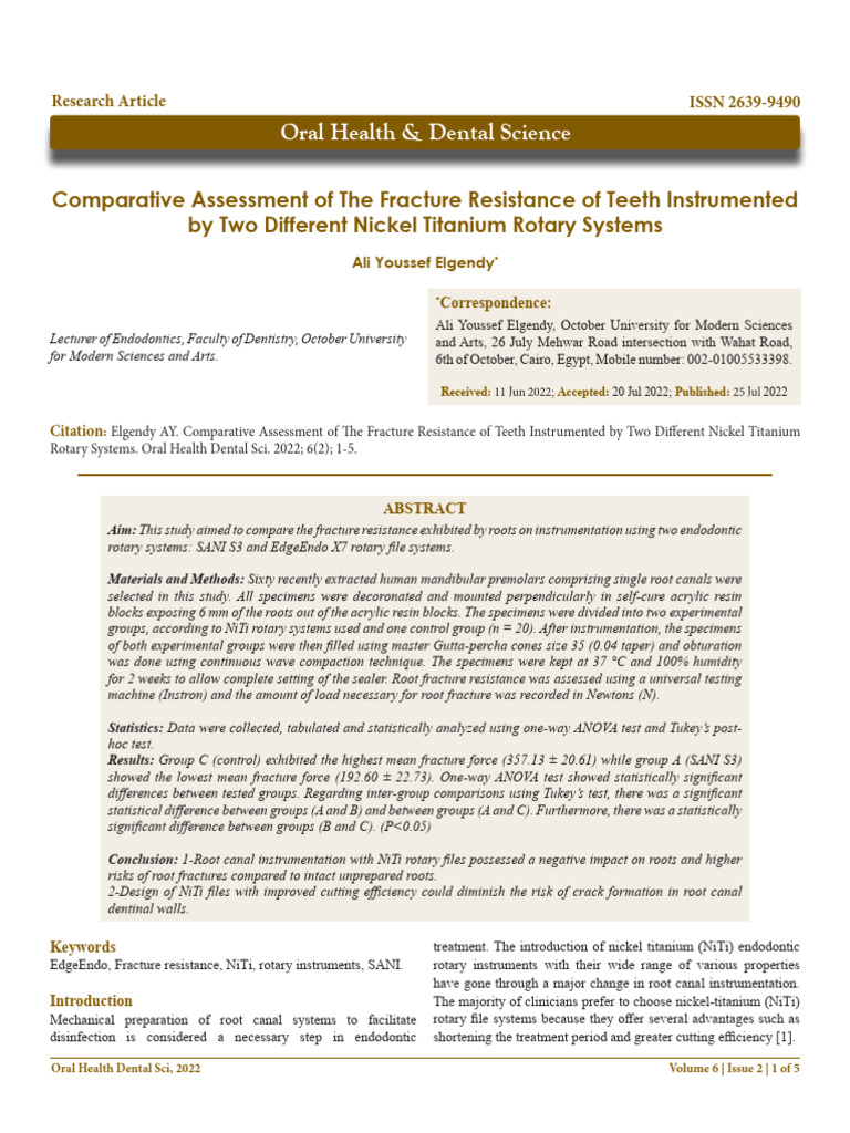 Comparative Assessment of The Fracture Resistance of Teeth Instrumented ...