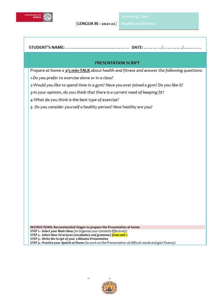 Health and Fitness Presentation Guide | PDF | Language Arts & Discipline