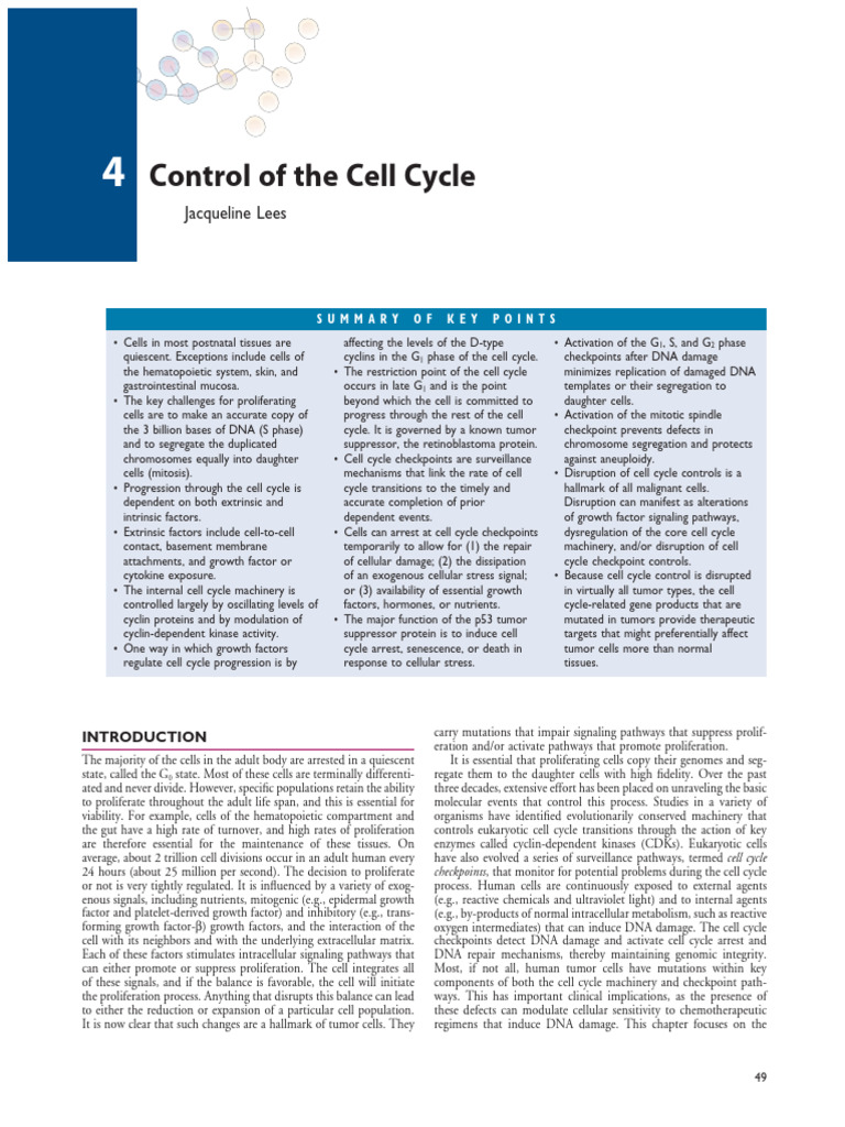 Lees J. Control of The Cell Cycle. Abeloff Onc 2008 1 | PDF | Cell ...
