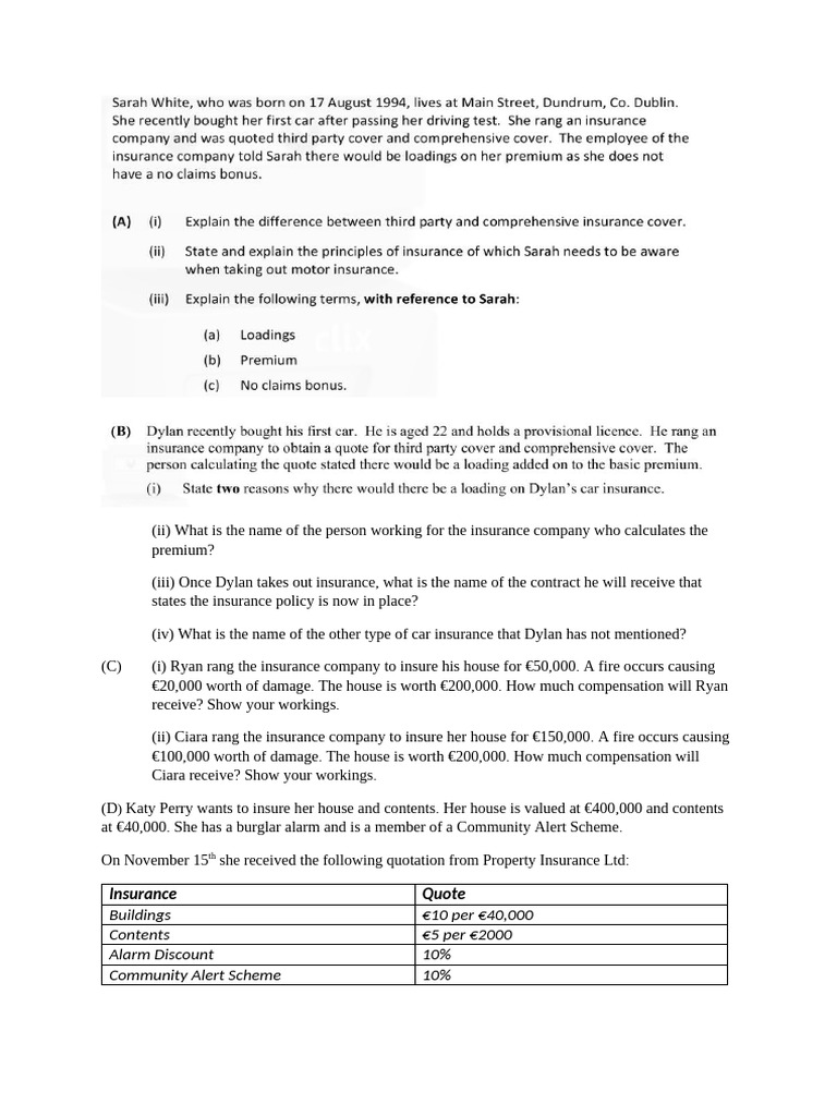 Insurance Theory Practice Questions 1 | PDF | Home & Garden