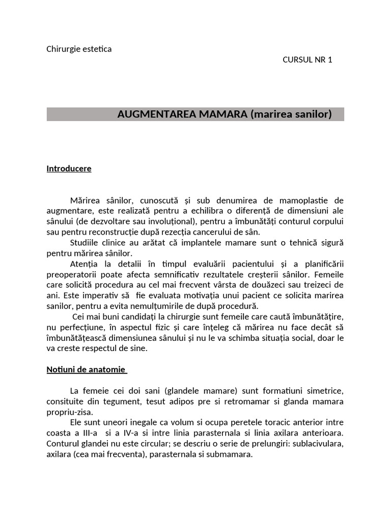 Curs 1 Augmentarea Mamara Notite de Curs | PDF