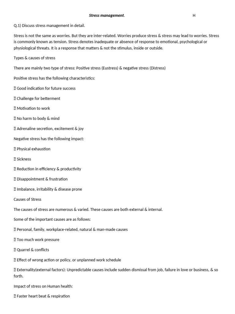 Effective Stress Management Techniques | PDF | Stress (Biology) | Emotions