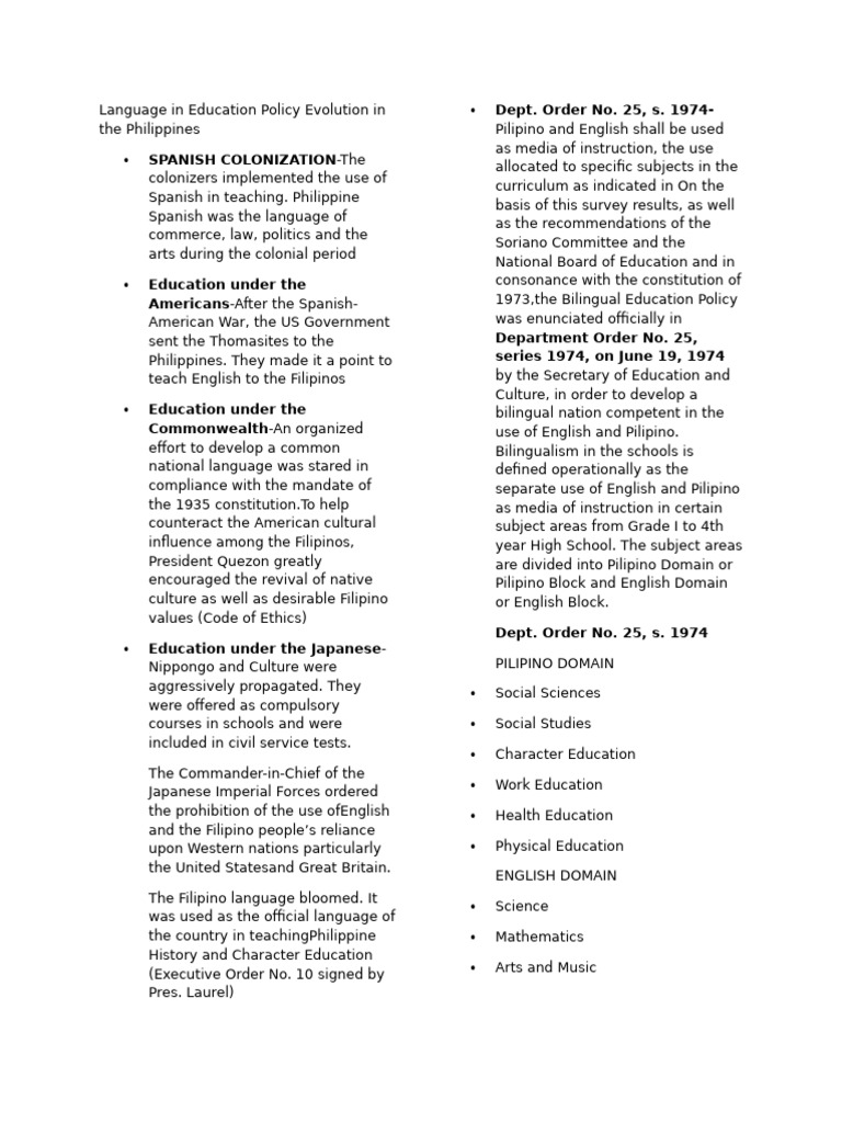 REVIEWER For Language in Education Policy Evolution in The Philippines ...