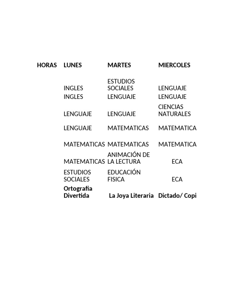 Horarios de Clases del Colegio | PDF | Estudios de idiomas extranjeros