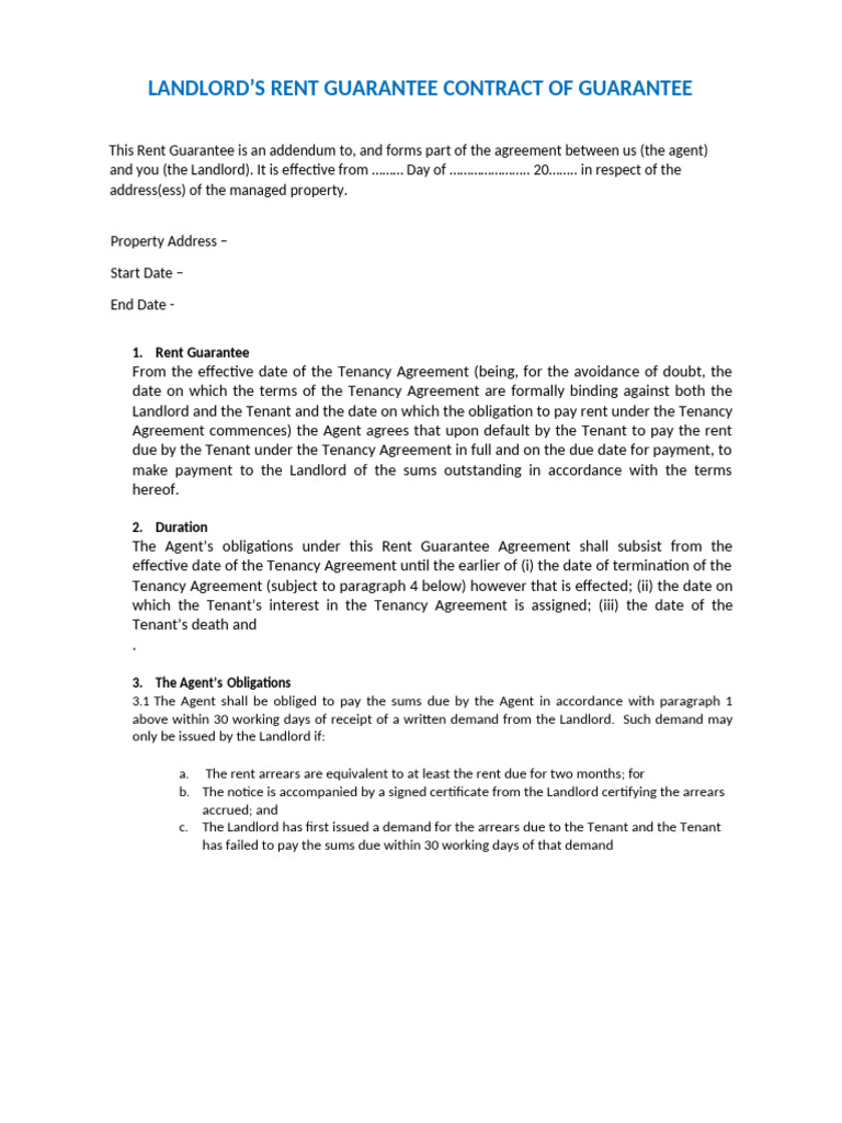 Landlords Rent Guarantee Contract of Guarantee | PDF | Leasehold Estate ...
