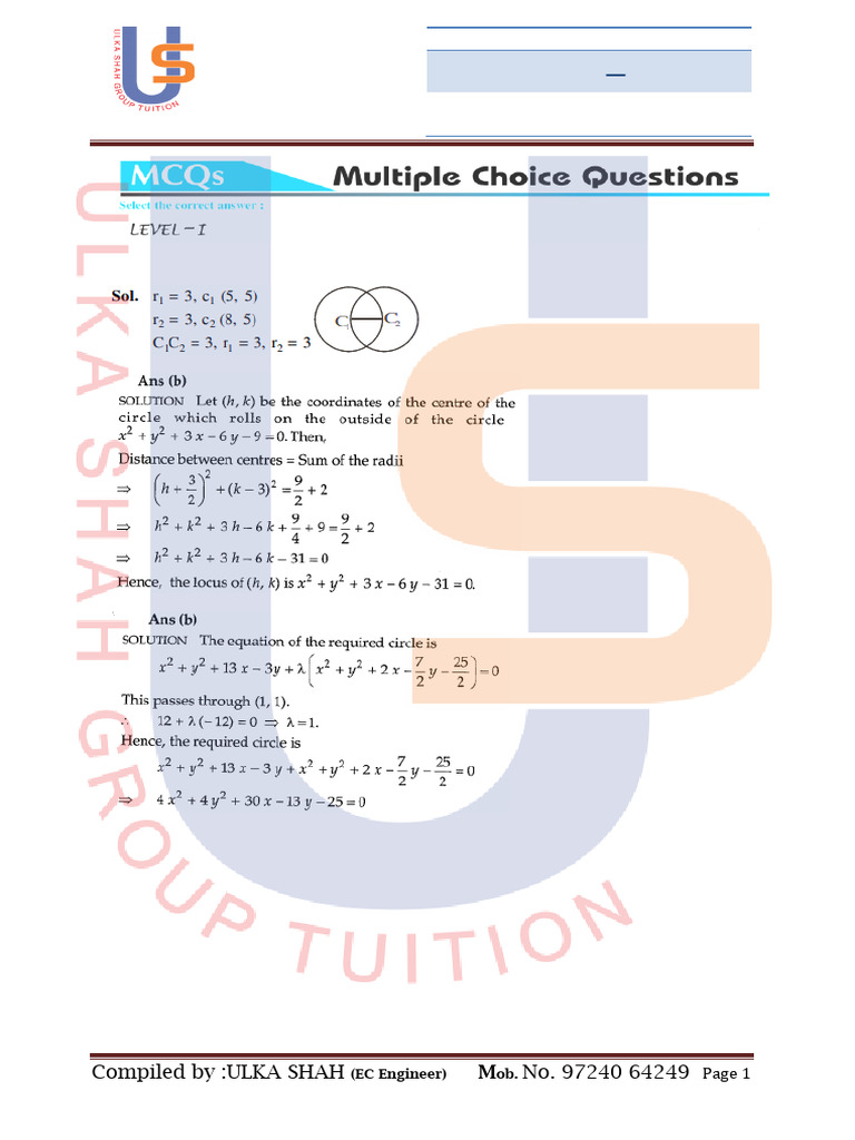 Circle Intersection & Family Ans - Watermark | PDF | Circle ...