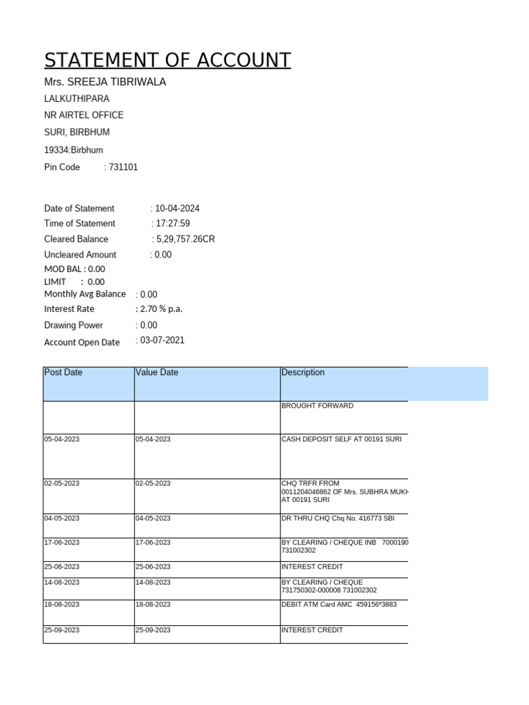 SBI Account Statement Overview | PDF | Debits And Credits | Cheque