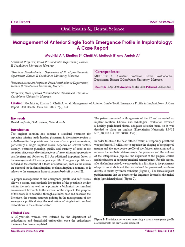 Anterior Tooth Implant Emergence Profile Management | PDF | Dental ...