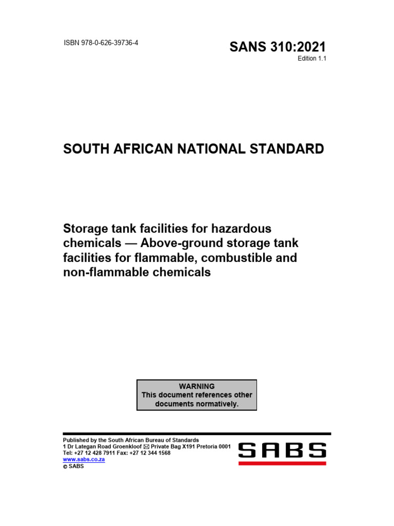 SANS 310:2021 Storage Tank Standards | PDF | Dangerous Goods