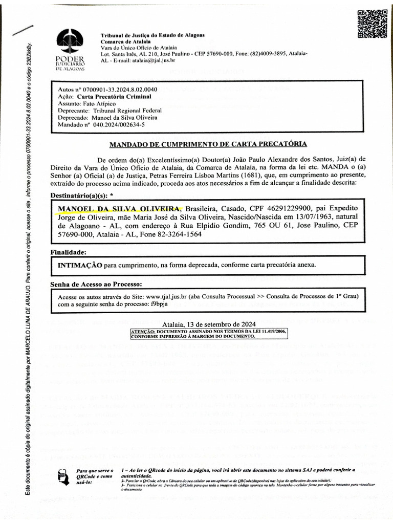 Manda de Cumprimento de Carta Precatória | PDF
