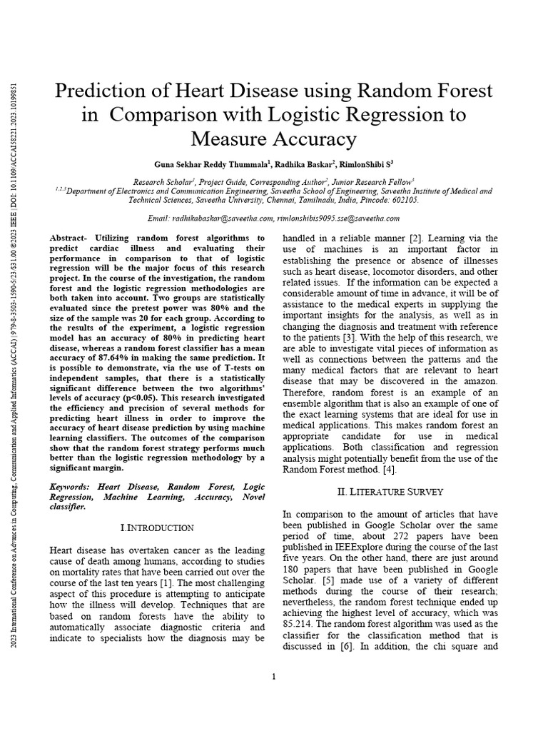 Prediction of Heart Disease Using Random Forest in Comparison With ...