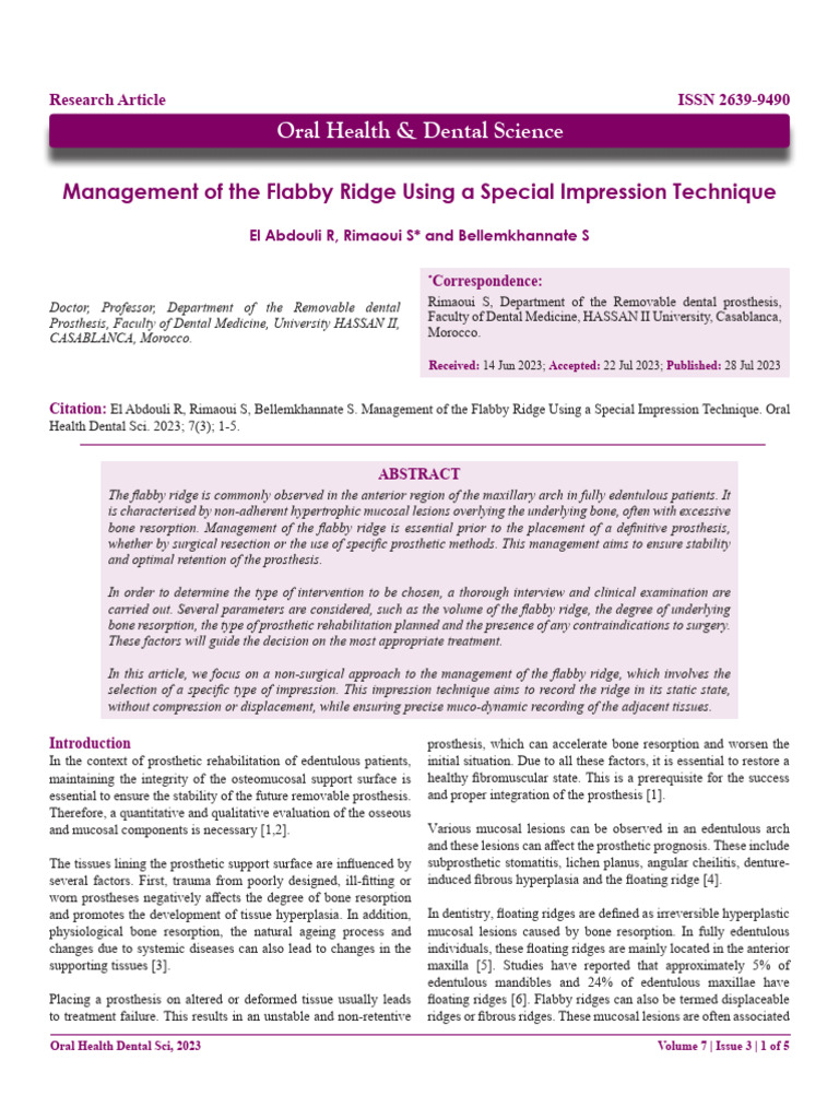 Management of The Flabby Ridge Using A Special Impression Technique ...
