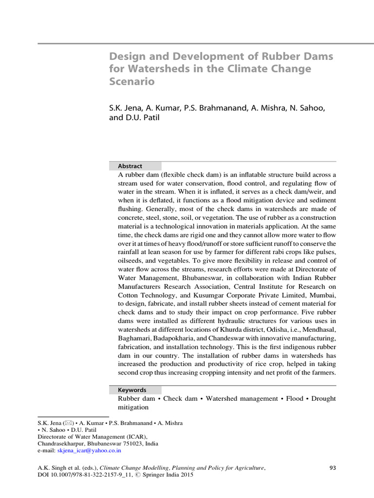 Design and Development of Rubber Dams For Watersheds in The Climate ...
