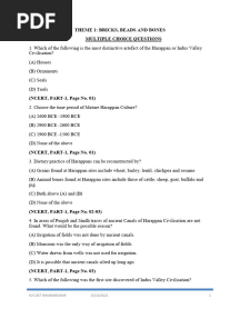 Class 12 History Theme 1 MCQ Bricks, Beads and Bones