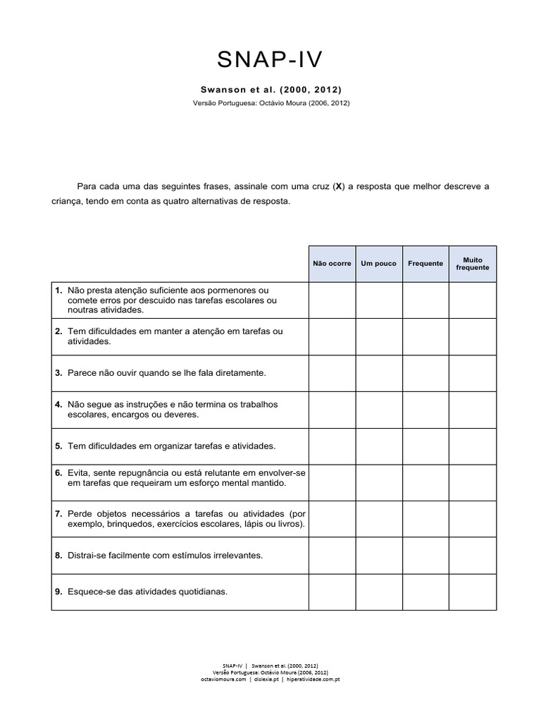 Avaliação SNAP-IV para Crianças | PDF
