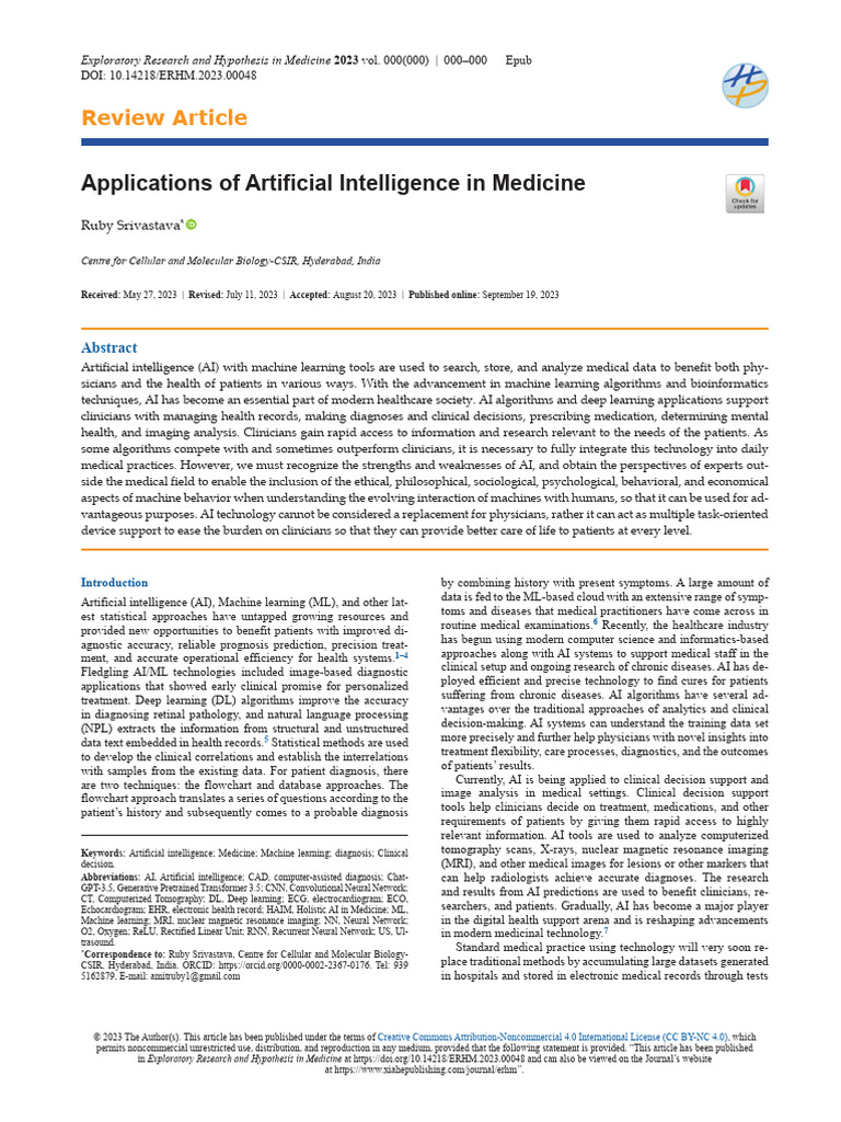 AI Applications in Modern Medicine | PDF | Artificial Intelligence ...