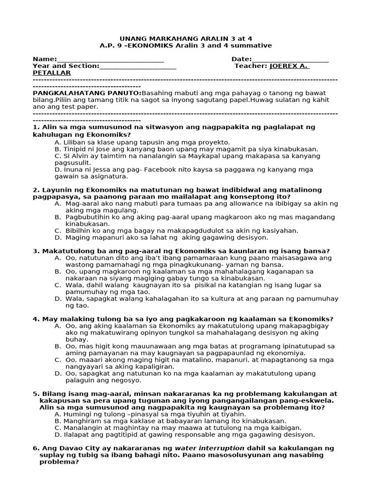 Aralin 3 and 4 | PDF