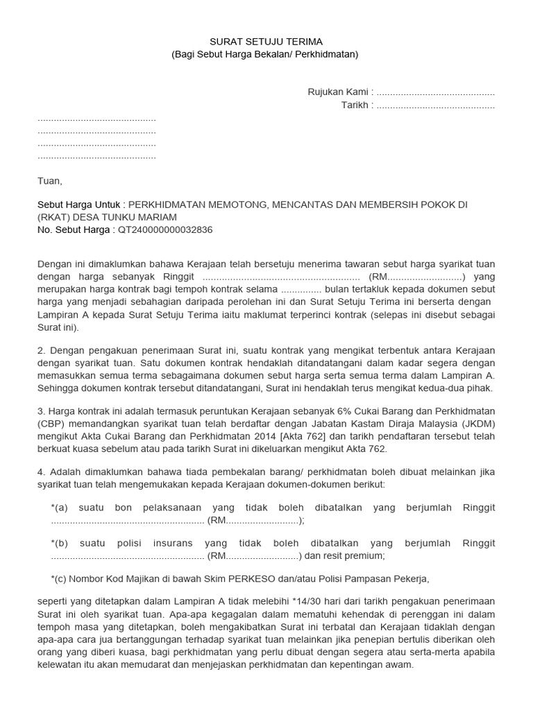 08 Sampel Surat Setuju Terima | PDF