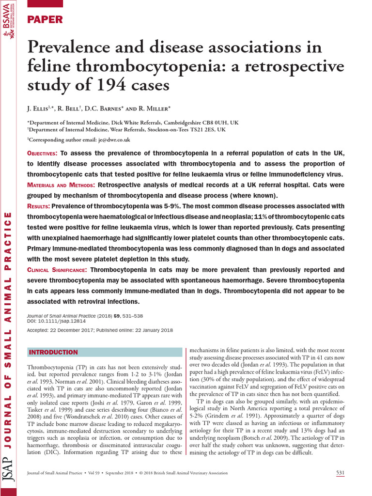 Curated visual reference: Feline Leukemia Causing Thrombocytopenia Reference: Prevalence And Disease Associations In Feline Thrombocytopenia