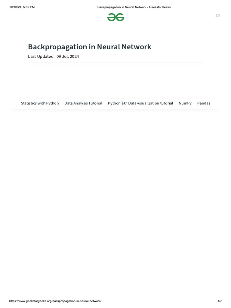 Backpropagation in Neural Network - GeeksforGeeks | PDF | Artificial ...