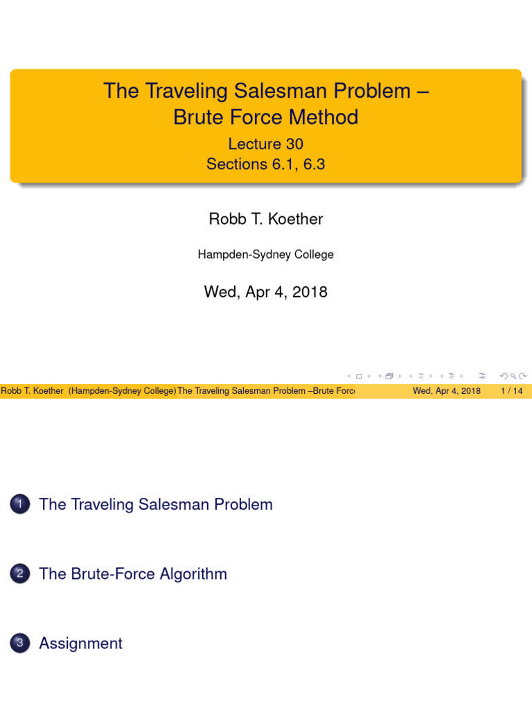 Lecture 30 - The TSP - Brute Force Method | PDF | Algorithms | Computer ...