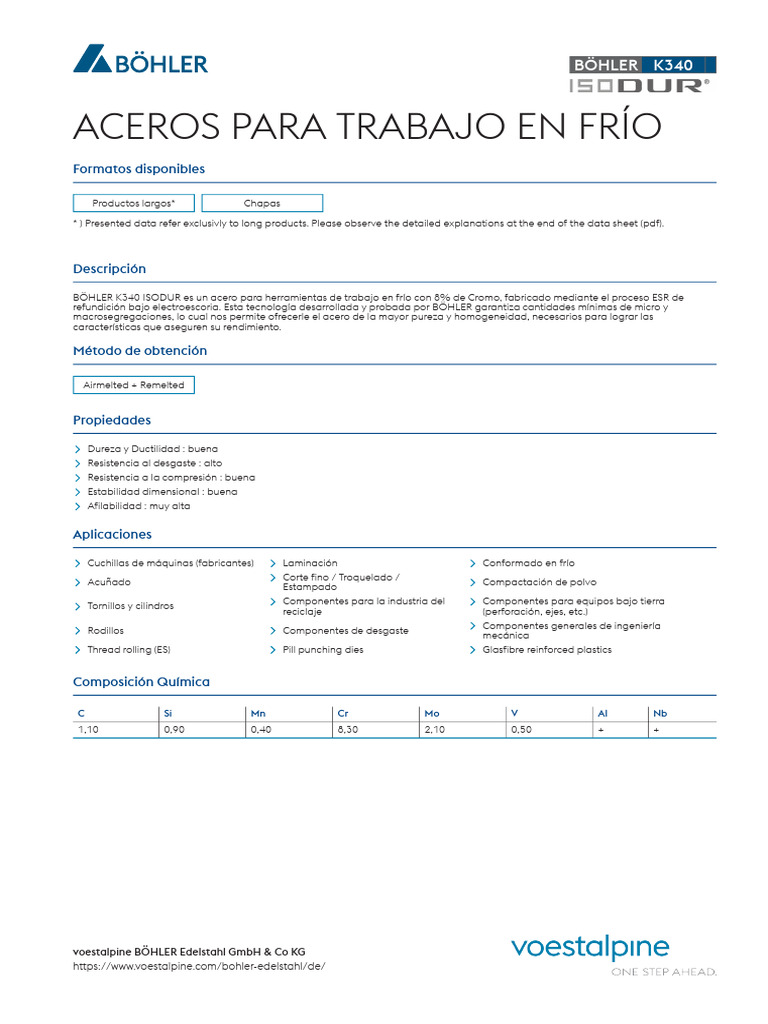 Acero Böhler K340 Isodur para Herramientas | PDF | Acero | Metalurgia