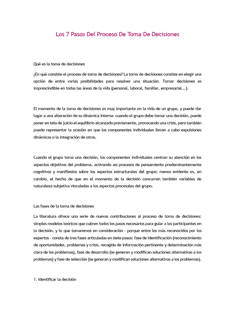 7 Pasos para Tomar Decisiones Efectivas | PDF | Toma de decisiones ...
