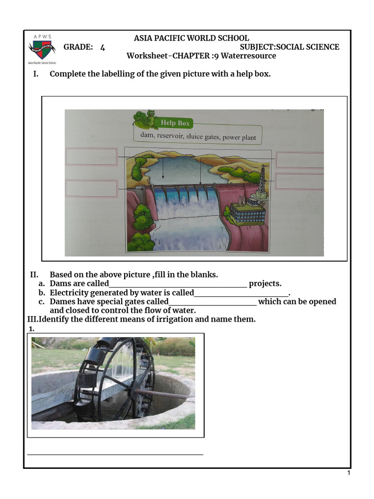 Water Resource Worksheet for Grade 4 | PDF
