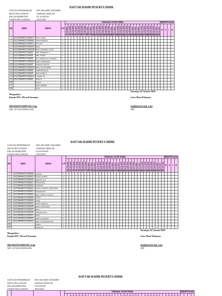Daftar Hadir New | PDF