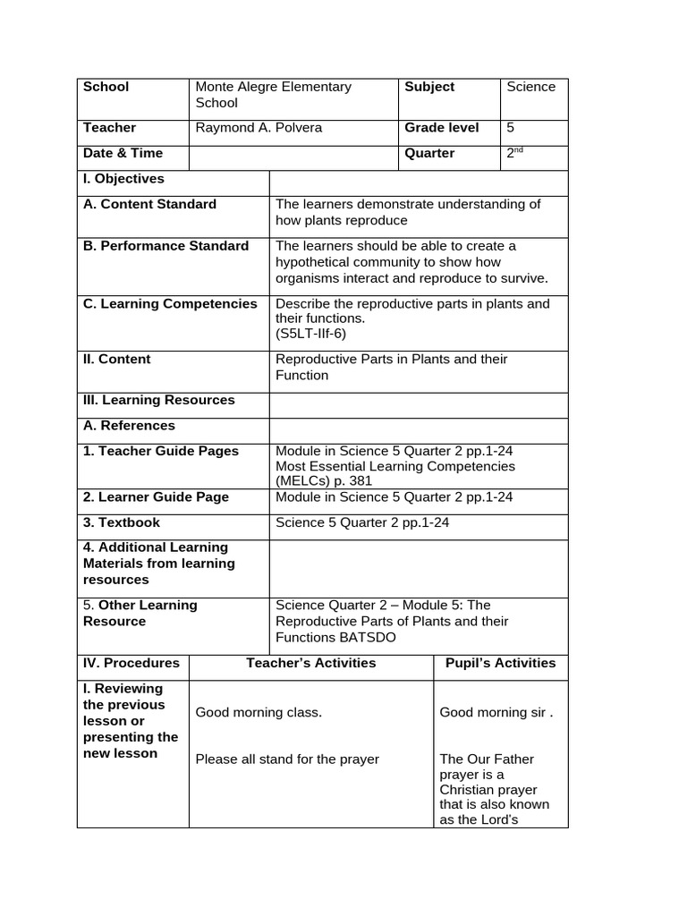Plant Reproduction in Grade 5 Science | PDF | Flowers | Biological ...
