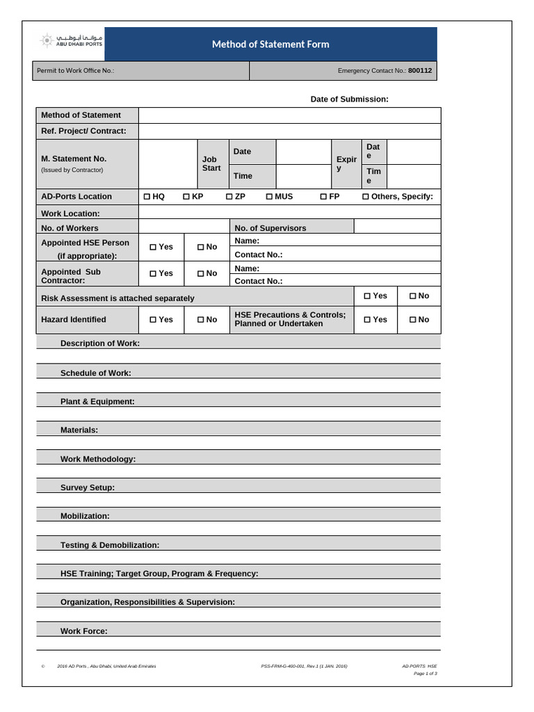 Method of Statement Form for HSE Compliance | PDF | Risk Assessment ...