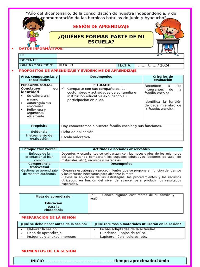 1º U1 S4 Sesion D1 PS Familia Escolar | PDF | Evaluación | Aprendizaje