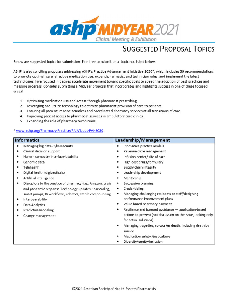 MCM21 Proposal Topics for Pharmacists | PDF | Pharmacy | Pharmacist
