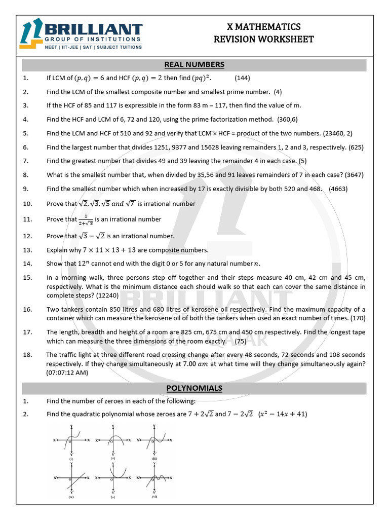 X Revision Worksheet 05-11 | PDF | Circle | Area
